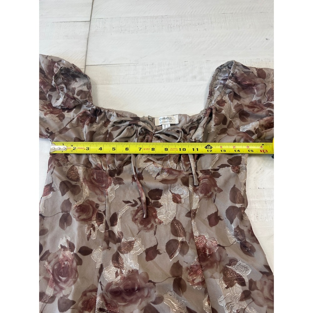 Collabo by Privy Los Angeles Brown Sheer Romantic Cottagecore Dress Small - Picture 4 of 7
